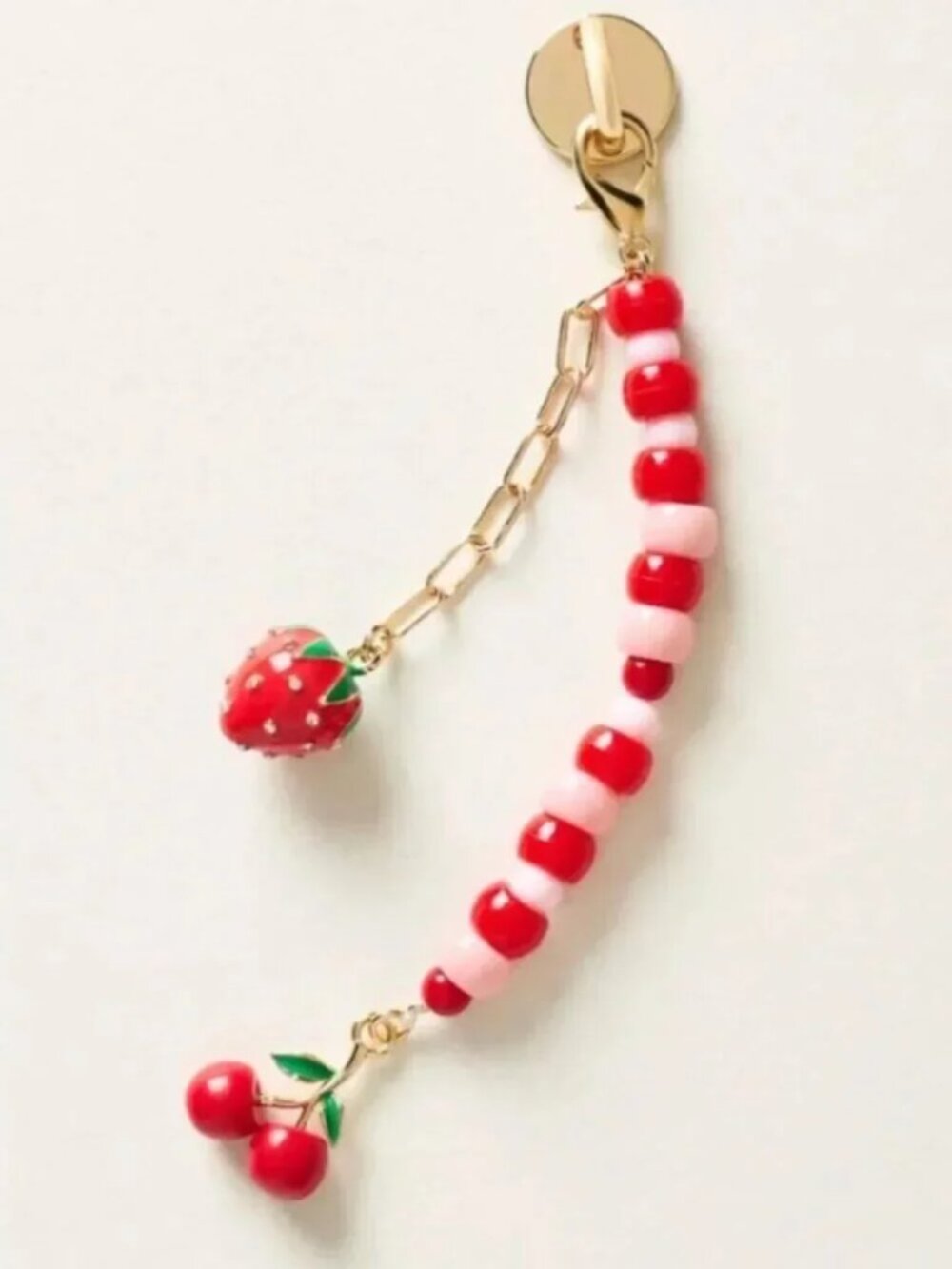 Anthropologie Beaded Phone Charm, Cherry and Strawberry